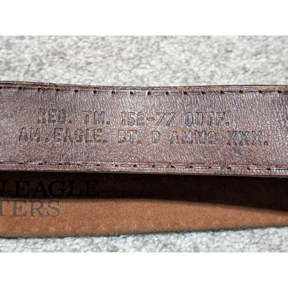 American Eagle Belt Mens XL Brown Leather Double Grommet Distressed Rugged Y2K